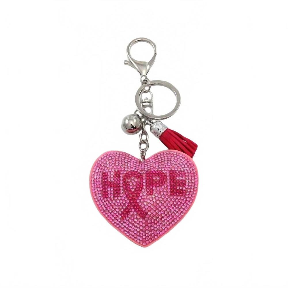 NEW PREP OBSESSED women's hope rhinestone heart keychain in pink